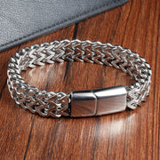 Men's Double Weave Magnetic Bracelet in Steel; Silver-Tone or Black Finish – original interwoven angled links and polished clasp detail
