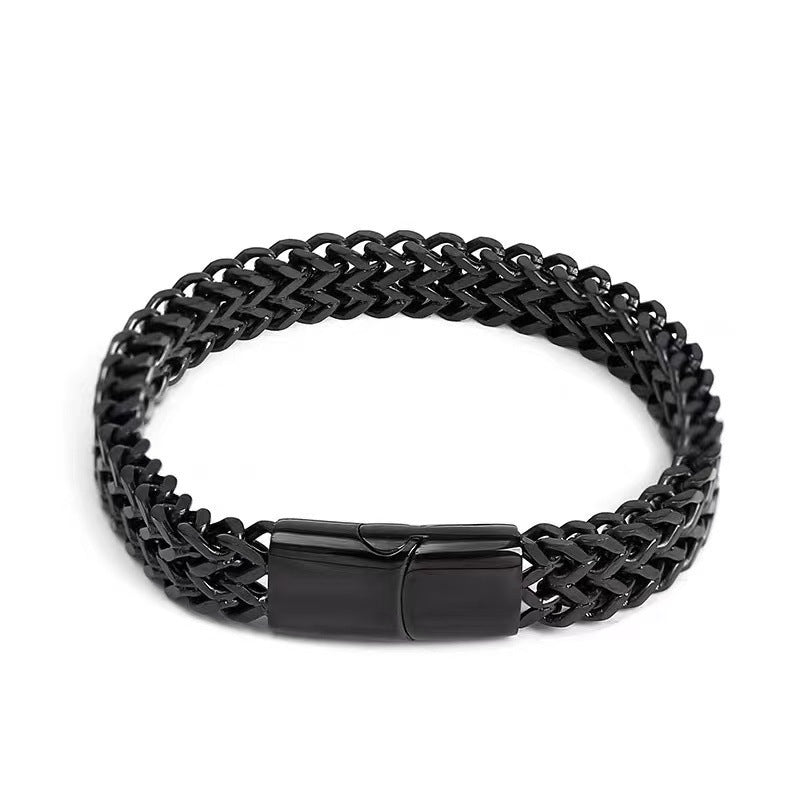 Men's Double Weave Magnetic Bracelet in Black Steel – original Black finish front view