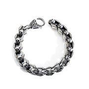 Men's Open Bone Skull Bracelet in Silver-Tone Steel – front view