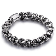 Men's Four Face Skull Bracelet in Silver-Tone Steel – front view