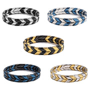 Men's Chevron Crest Bracelet in Mixed Colourways Steel – original view of all five two-tone colourways