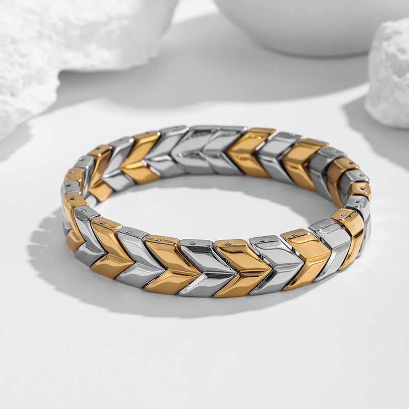 Men's Chevron Crest Bracelet in Gold-Tone / Silver-Tone Steel – original angled view