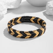 Men's Chevron Crest Bracelet in Gold-Tone / Black Steel – original angled view