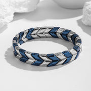 Men's Chevron Crest Bracelet in Blue / Silver-Tone Steel – original side profile and link pin detail