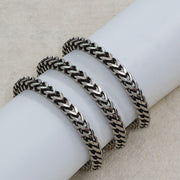 Men's Four Side Franco Bracelet in Steel; Antiqued Silver-Tone Finish – original chevron-link detail in three widths