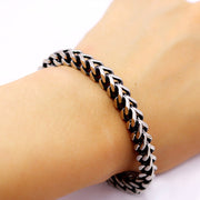 Men's Four Side Franco Bracelet in Steel; Antiqued Silver-Tone Finish – contextual scene, on wrist