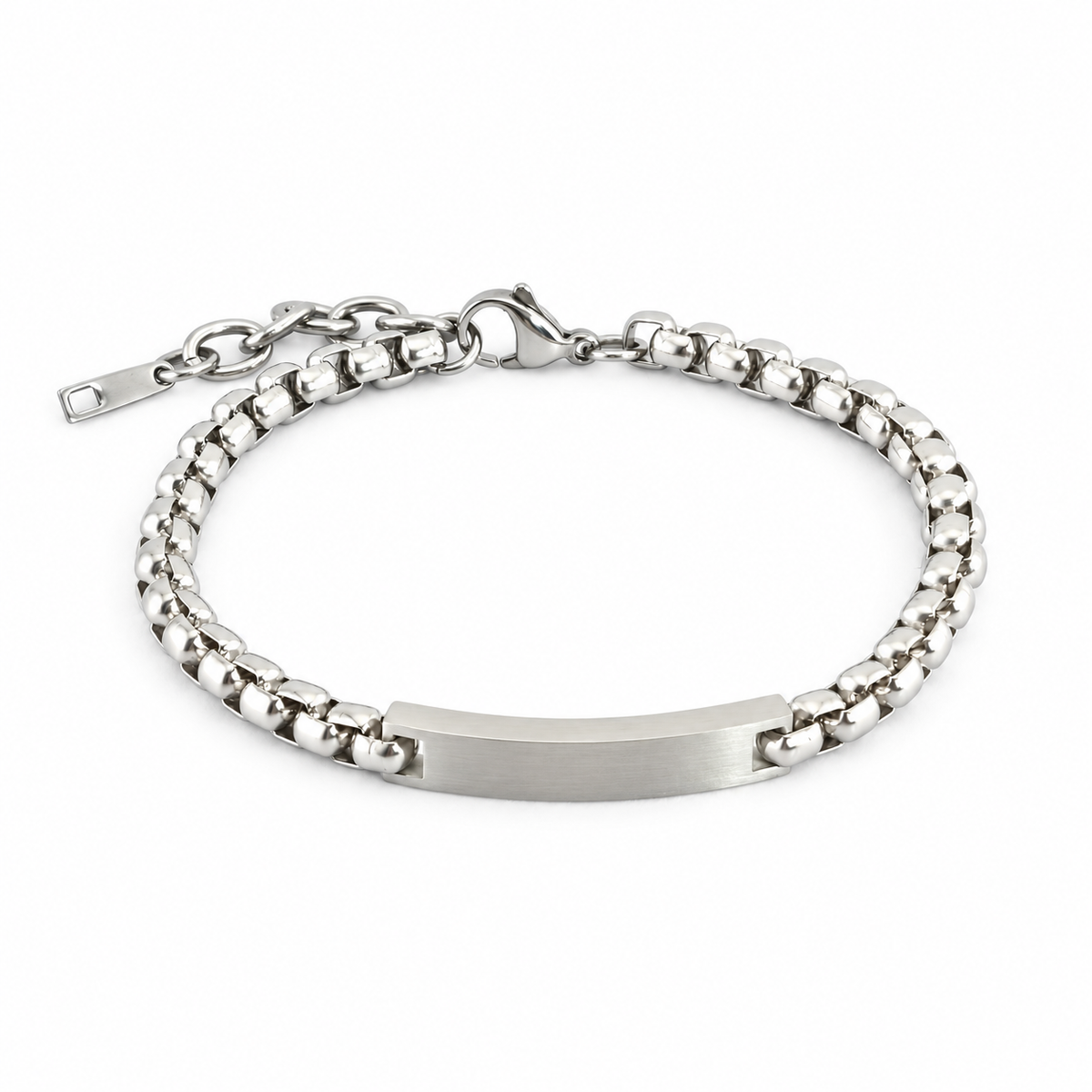 Men's Square Barrel ID Bracelet in Silver-Tone Steel – front view