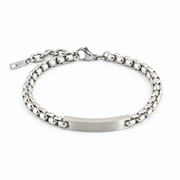 Men's Square Barrel ID Bracelet in Silver-Tone Steel – front view