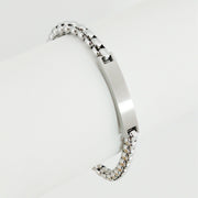 Men's Square Barrel ID Bracelet in Silver-Tone Steel – original curved ID bar and link detail