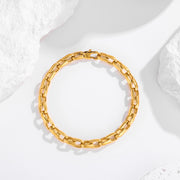 Men's Short Oval Gold Plated Bracelet in Gold-Tone Gold Plated Steel – original construction and clasp detail, angle 1