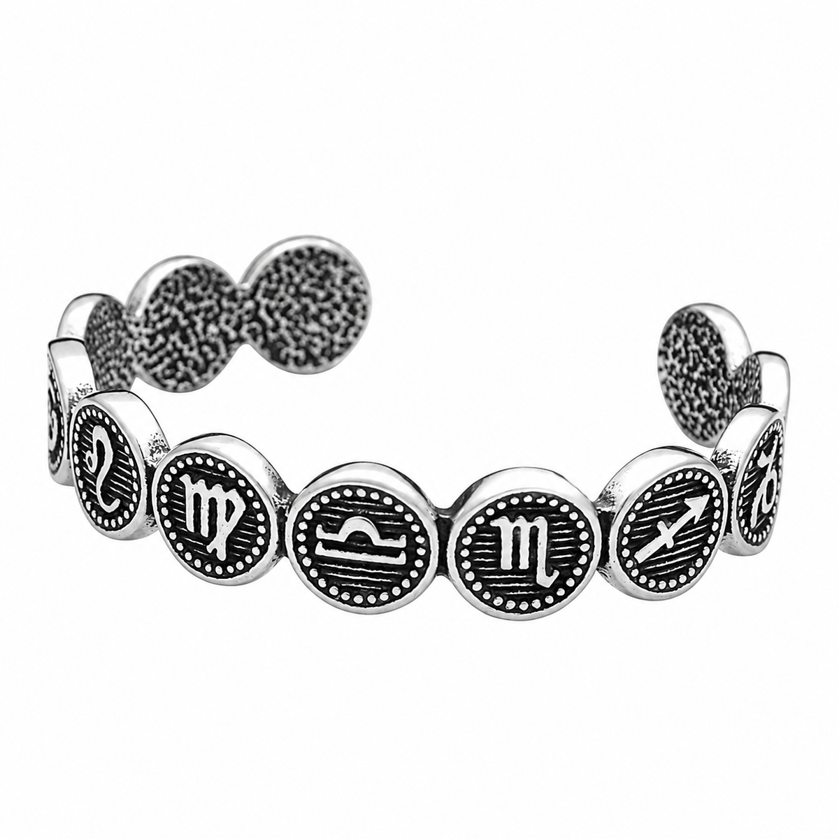 Men's Zodiac Disc Cuff Bracelet in Steel; Antiqued Silver-Tone Finish – front view
