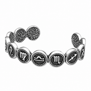 Men's Zodiac Disc Cuff Bracelet in Steel; Antiqued Silver-Tone Finish – front view