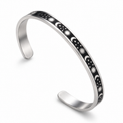 Men's Celestial Line Cuff in stainless steel – front view of the black sun and moon band