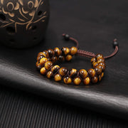 Men's Crossweave Tiger Eye Bracelet in golden-brown natural stone – original woven cord and bead detail
