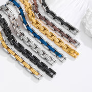 Men's Pyramid Rail Gold Plated Bracelet in 18K Gold Plated Stainless Steel – original Gold-Tone panel and folding clasp detail alongside other finishes