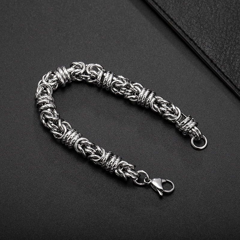 Men's Coiled Ring Byzantine Bracelet in silver-tone stainless steel – original detail of coiled links and lobster clasp