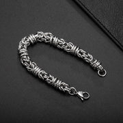 Men's Coiled Ring Byzantine Bracelet in silver-tone stainless steel – original detail of coiled links and lobster clasp