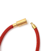 Men's Red Wire Weave Bracelet in red stainless steel – original braid and open connector detail