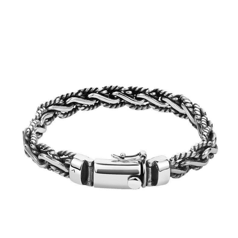 Men's Curved Bridge Chain Bracelet in Sterling Silver – front view