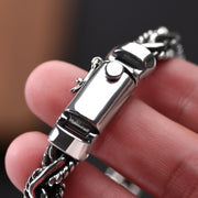 Men's Curved Bridge Chain Bracelet in Sterling Silver – original push-button clasp detail