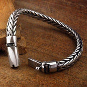 Men's Leaf Edge Weave Bracelet in Sterling Silver – original open clasp and pointed link detail