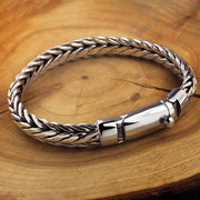 Men's Leaf Edge Weave Bracelet in Sterling Silver – original full chain view