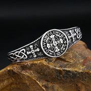 Men's Benedict Celtic Cuff in Silver-Tone Steel – original angled relief view