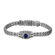 Men's Blue Scroll Braid Bracelet in Sterling Silver – front view with blue inset