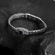 Men's Blue Scroll Braid Bracelet in Sterling Silver – original blue inset and woven detail