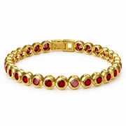 Men's Round Bezel Red Tennis Bracelet in Steel; Gold-Tone Finish; Red Cubic Zirconia – front view