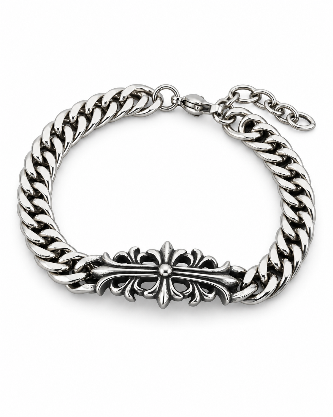 Ornate Cross Curb Bracelet — product view