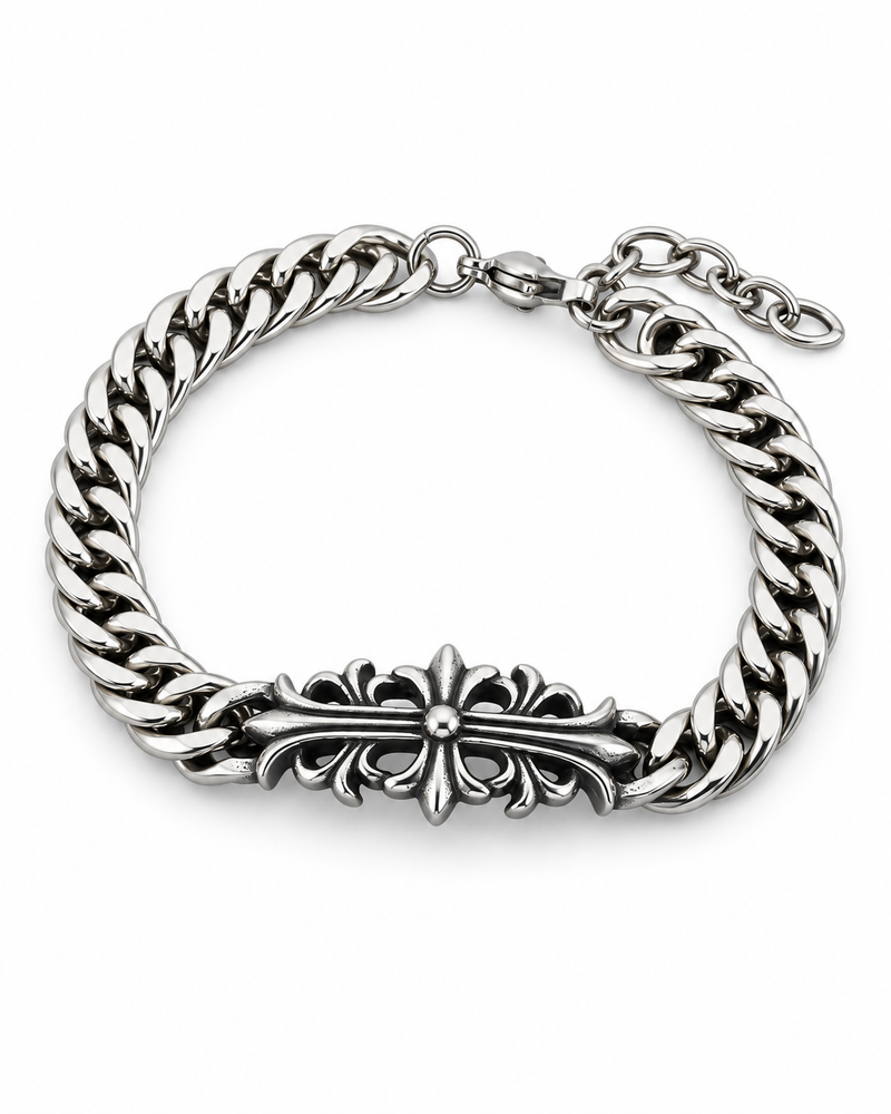 Ornate Cross Curb Bracelet — product view