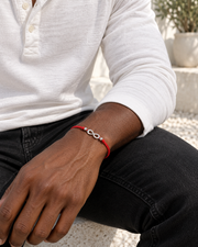 Red Infinity Cord Bracelet — styling look one