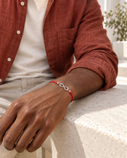 Red Infinity Cord Bracelet — alternative styling