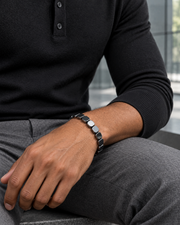 Square Hematite Bead Bracelet — styling look one