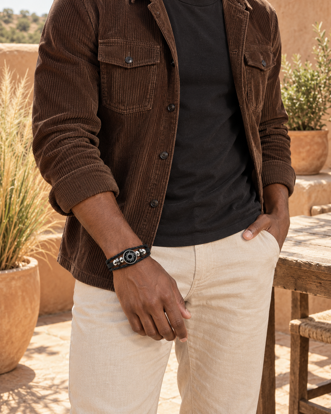 Sun Medallion Cord Bracelet — contextual scene