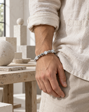 White Fold Bead Bracelet — styling look one