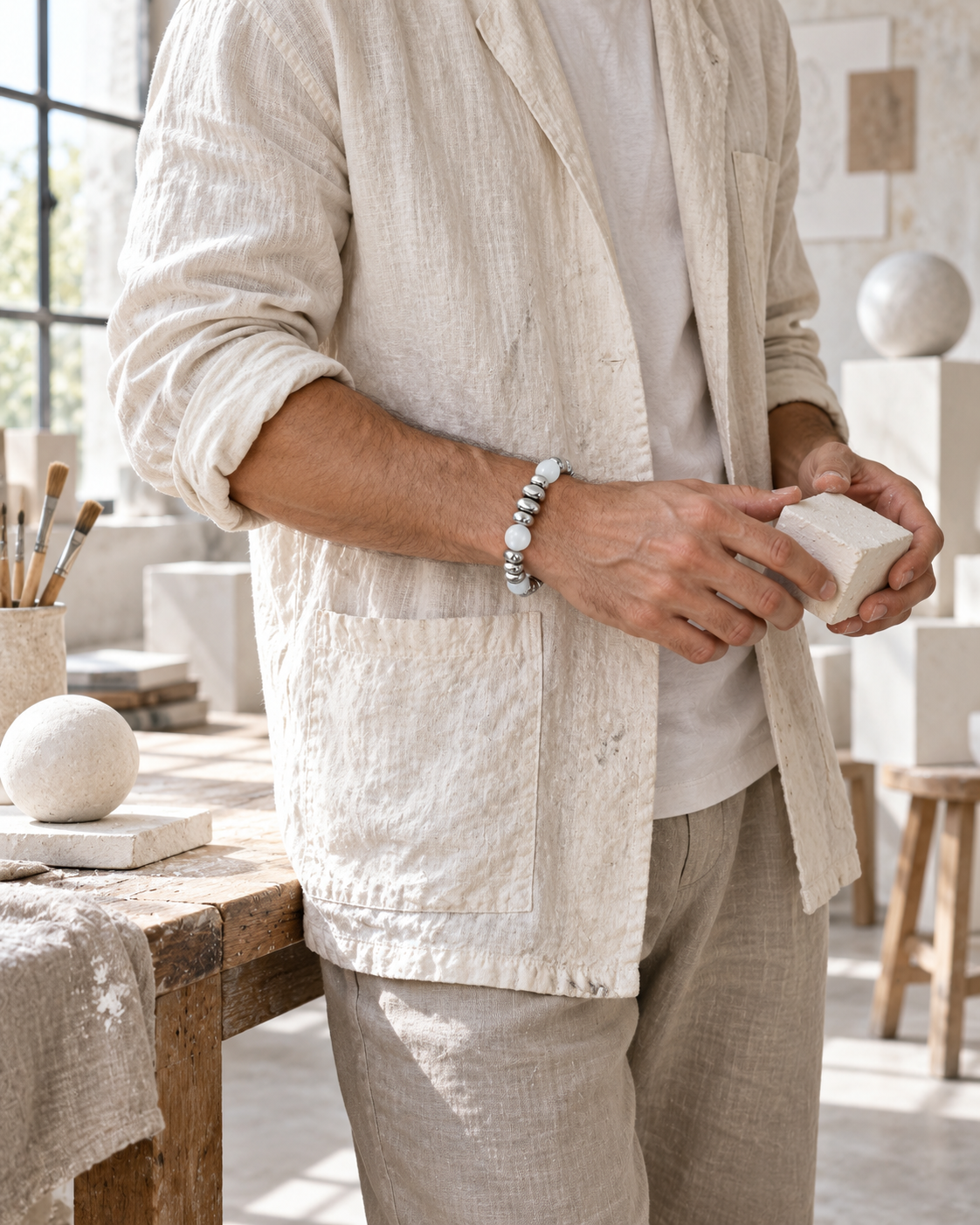 White Fold Bead Bracelet — contextual scene