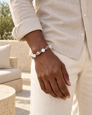 White Twist Bead Bracelet — styling look one
