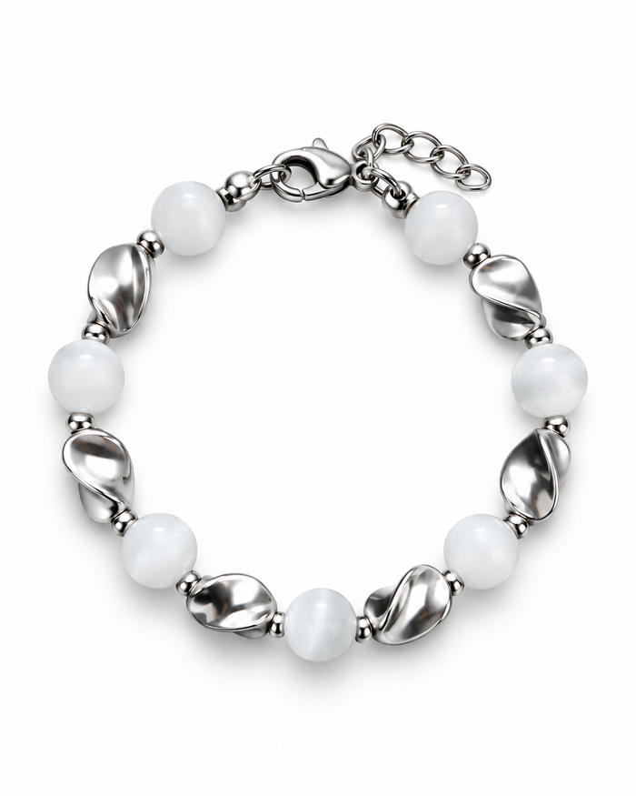 White Twist Bead Bracelet — product view