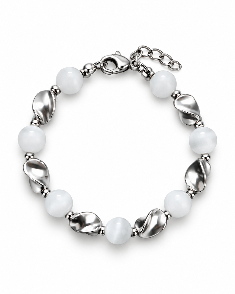 White Twist Bead Bracelet — product view
