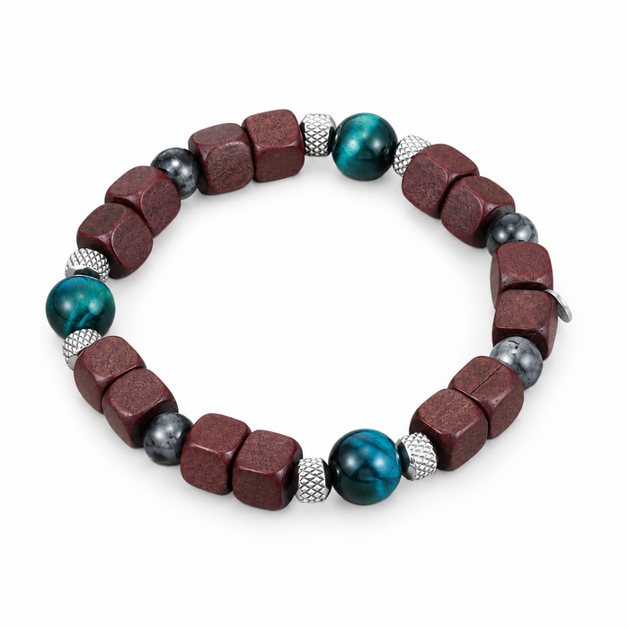 Wood and Green Bead Bracelet — product view